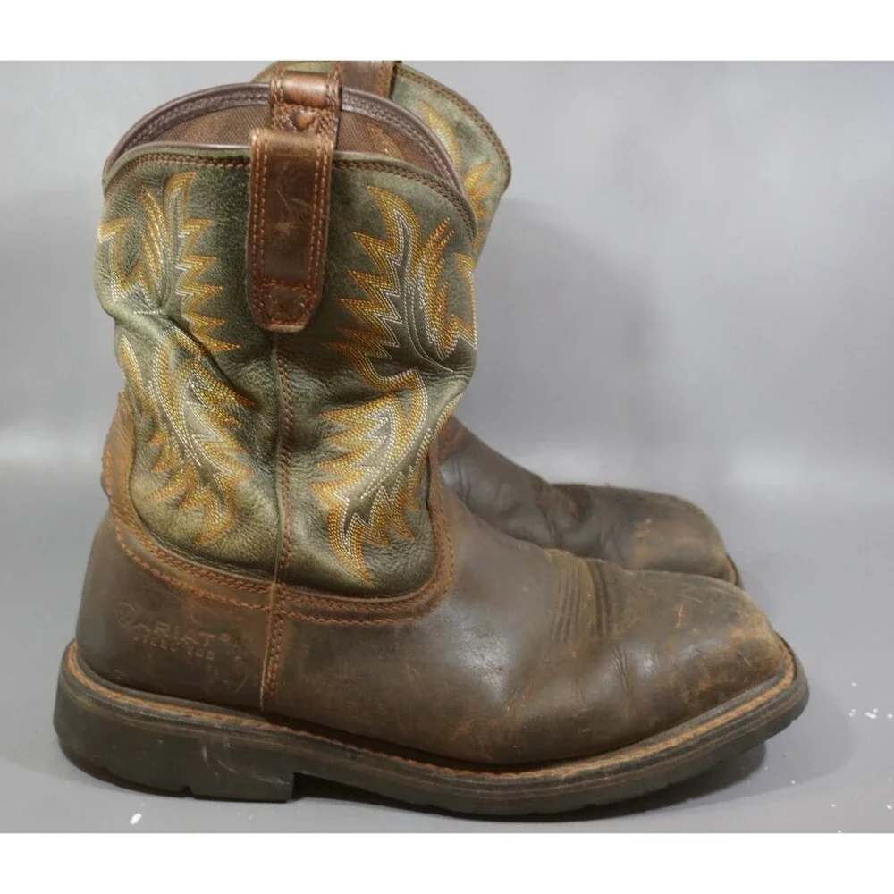 Ariat Work Sierra Square Wide Steel Toe Pull On Boots Brown 10017434 Men's 10 EE